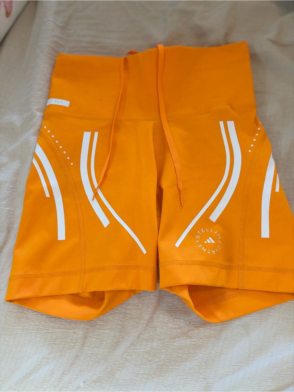 Stella McCartney Bright Orange High-Waist Bike Shorts with White Accents